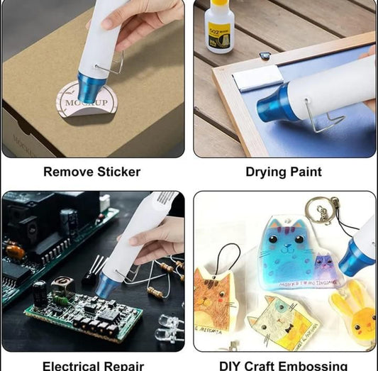 THREADSCART | High Quality 300W Hot Air Heat Gun - Mini Portable Electric Power Tool Sealer, Heavy Duty 220V Hot Air Blower for DIY Craft Embossing, Shrink Wrapping, Drying Paint (US Plug)