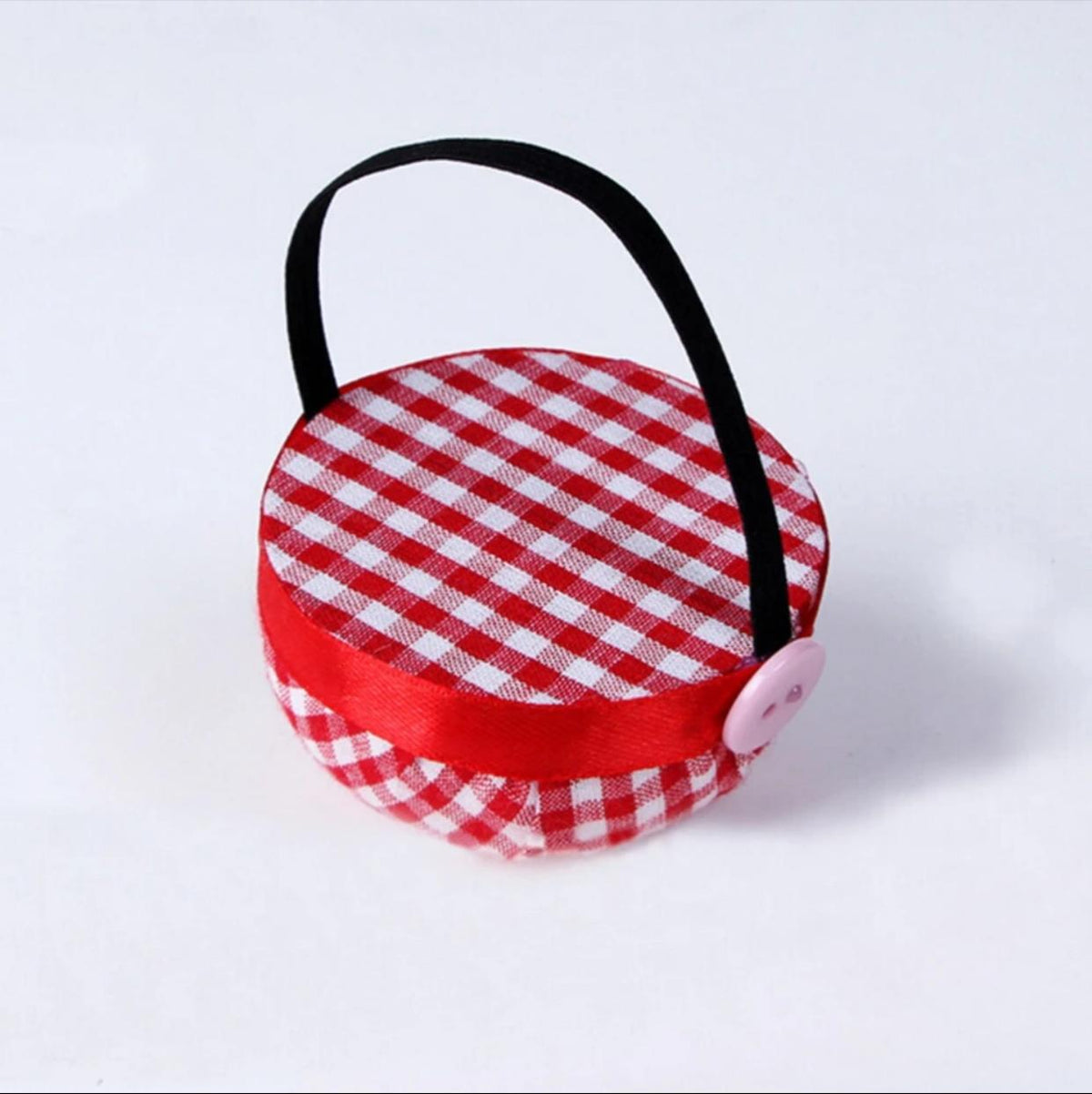 Red Plaid Grids Needle Sewing Pin Cushion Wrist Strap Tool Button Storage Holder