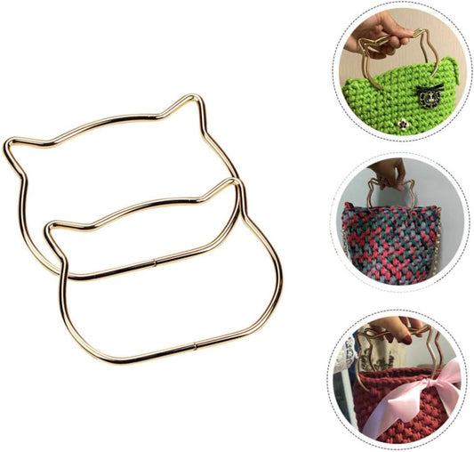 THREADSCART | Premium Quality 2PCS Metal Bag Handle Ring for Crochet Bags | Bear Cat Head Shape Handbag Purse Handle | DIY Knitted Bag Frame Replacement Accessories