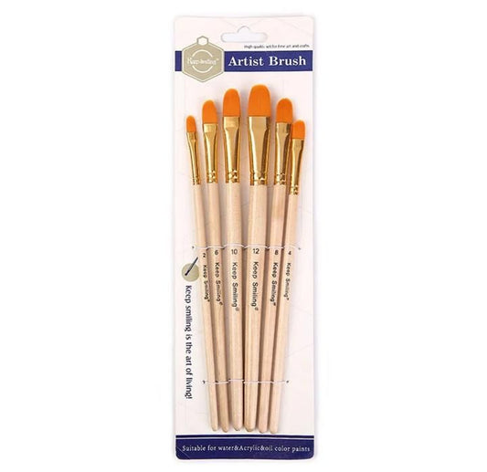THREADSCART | High Quality Keep Smiling Artist Chisel Brush Pack of 6 and Filbert Brush Pack of 6 and Round Brush Pack of 6 and Flat Artist Brush Pack of 6 and best artist brust and best fine arts brush
