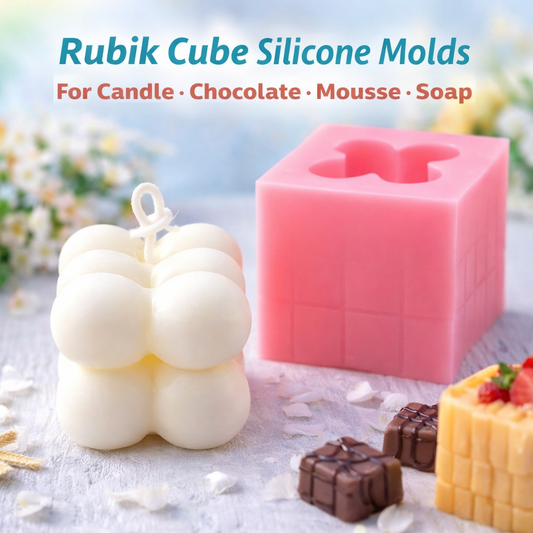 THREADSCART | Rubik Cube Silicone Mold 3D Bubble Cube Mold for Candle Chocolate Mousse Soap | DIY Silicone Mold for Candle Making Baking Dessert Resin Craft