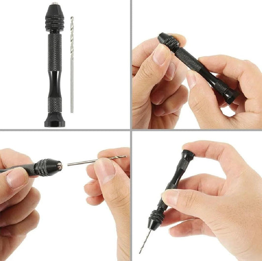 THREADSCART | 11 PCS Mini Hand Drill Set with Universal Chuck | Aluminum Pin Vise Rotary Twist Drill Tool | Precision Drill Set for PCB, Resin, Jewelry & DIY Crafts