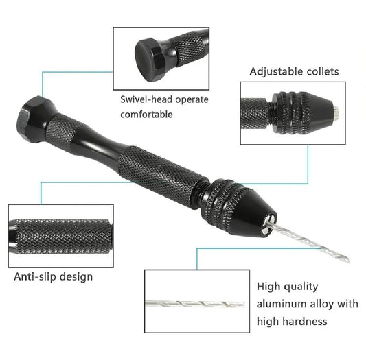THREADSCART | 11 PCS/Set Mini Rotary Twist Drill Tools Aluminum Hand Drill Set with universal chack Twrist Dril Bits Drilling Jewelers Walnut Maker Hobby Crafts|Hand drill for resin art |ART CART (RWP)