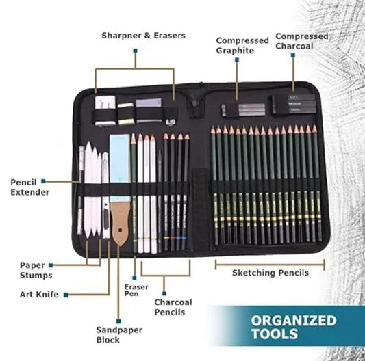 THREADSCART | High Quality Keep_Smiling Sketch Drawing Set, Sketching Kit, Sketching Kit with Sketch Book, 42 Pcs Sketching Kit for Artist, Professional Sketching Kit, Best Sketching Set