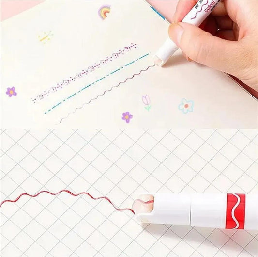 THREADSCART | Premium Quality 6Pcs Curve Highlighter Pens Set – Creative Pattern Marker Pens for Notes, Journaling, Study, School Stationery (6 Unique Designs)s