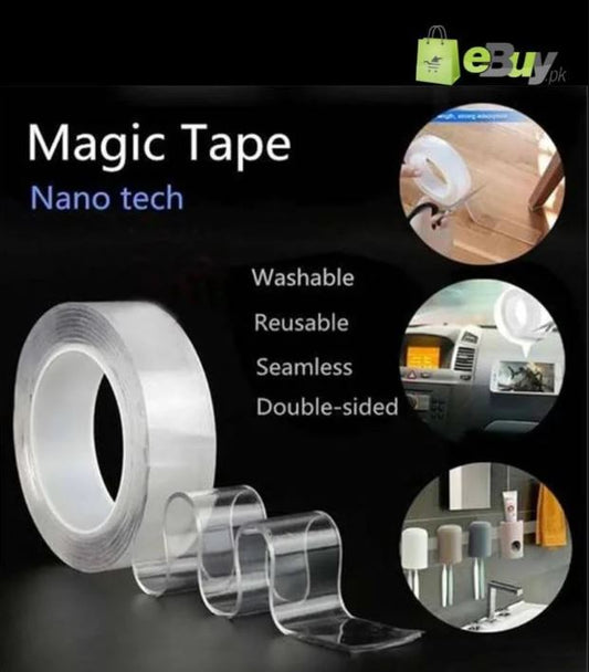 THREADSCART | Best Quality Nano Double Sided Tape Transparent | Washable Traceless Adhesive Magic Tape | Strong Waterproof Reusable Wall Mount Tape for Home, Kitchen & Office