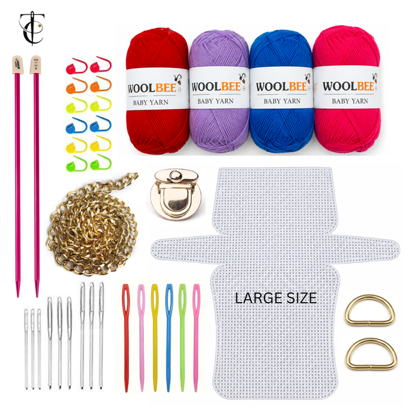 THREADSCART | Premium Quality Complete Crochet Kit for Beginners with Wool Yarn & Bag Making Accessories | DIY Knitting Starter Set | Crochet Hooks Included 38 pcs set