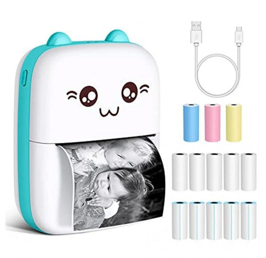 THREADSCART | High Quality Pocket Inkless Mini Printer - Thermal Portable Bluetooth Wireless Mini Printer For Kids - 1080P Instant Camera Printer 2.8 inch IPS Screen, Front and Rear Dual Lens Camera - Pink & Blue