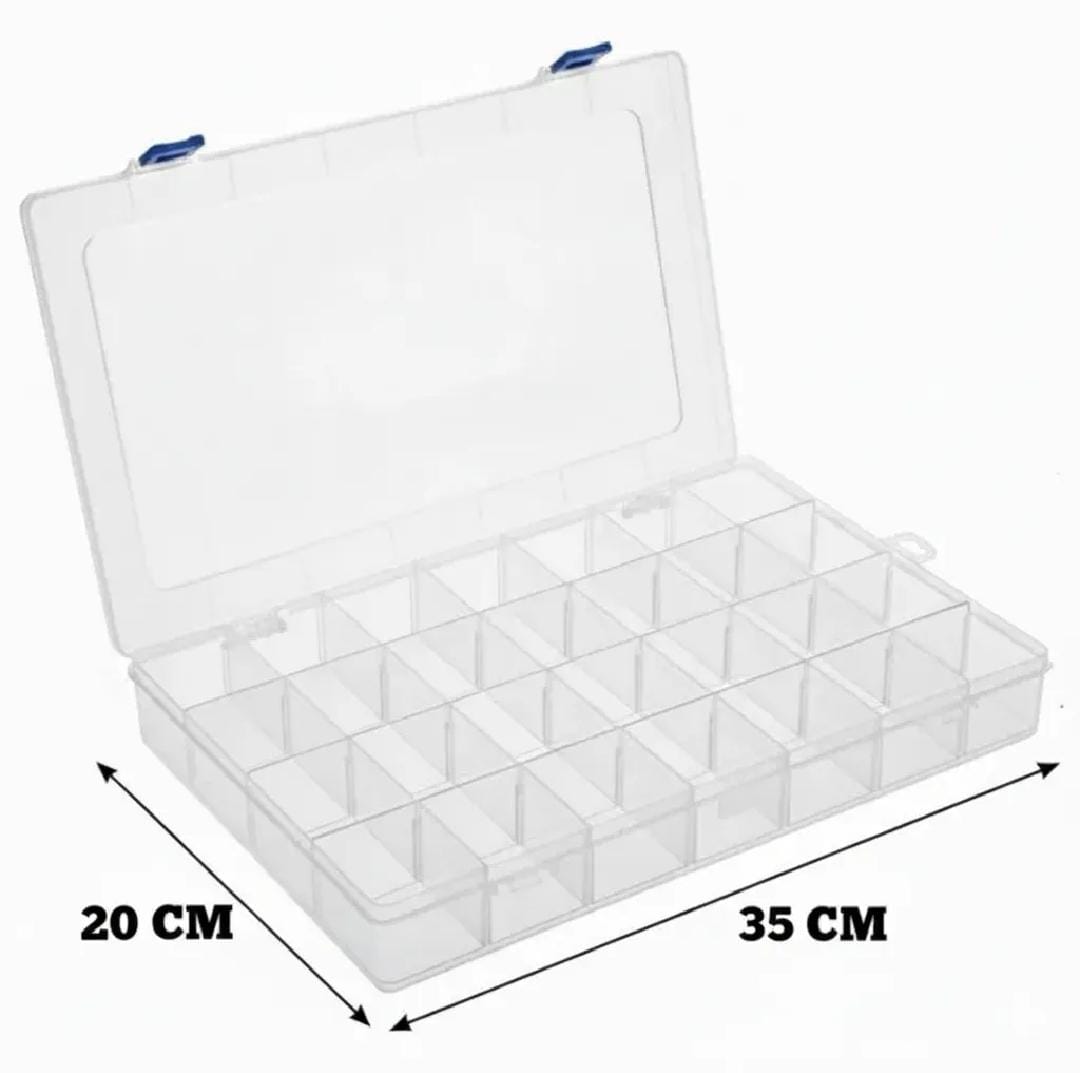 THREADSCART | Large Size 28 Slot Multipurpose Organizer Box with Removable Dividers | Beads Storage Box | Jewelry Organizer | Craft Storage Case | Adjustable Plastic Organizer