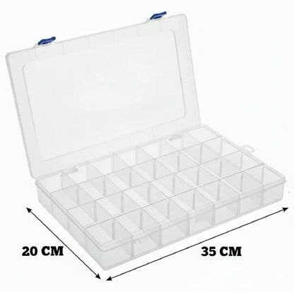 THREADSCART | Large Size 28 Slot Multipurpose Organizer Box with Removable Dividers | Beads Storage Box | Jewelry Organizer | Craft Storage Case | Adjustable Plastic Organizer