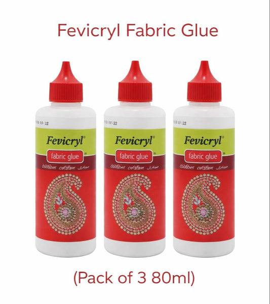 THREADSCART | High Quality Fevicryl Fabric Glue Pack of 3 (30ml / 80ml) – Strong Adhesive for Fabric, Art & Craft, DIY, Embroidery, Stone Work
