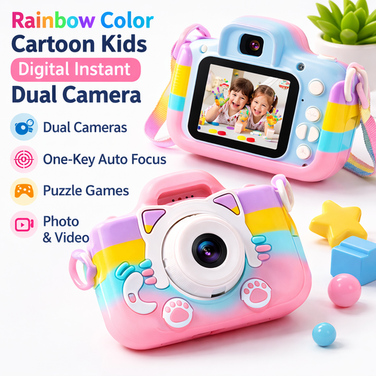 THREADSCART | High Quality Rainbow Color Cartoon Kids Digital Instant Dual Camera and Screen Christmas Birthday Gifts For Boys Girls