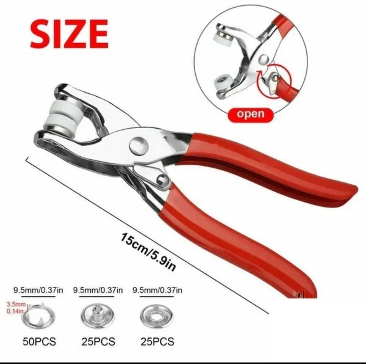 1pcs Metal Snaps Buttons 9.5mm with Fastener Pliers Tool Kit Five Buckle Set Sewing Free Buttons Set for Diy Crafts Home Sewing Accessories