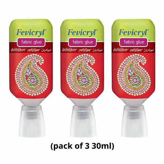 THREADSCART | High Quality Fevicryl Fabric Glue Pack of 3 (30ml / 80ml) – Strong Adhesive for Fabric, Art & Craft, DIY, Embroidery, Stone Work