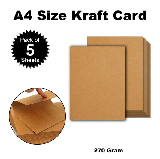 A4 Size Brown Kraft / Craft Card For Art, Scrapbooking, Drawing, Calligraphy Pack of 5 / 10 / 20