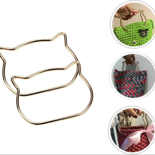 THREADSCART | Premium Quality 2PCS Metal Bag Handle Ring for Crochet Bags | Bear Cat Head Shape Handbag Purse Handle | DIY Knitted Bag Frame Replacement Accessories