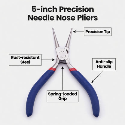 THREADSCART | Premium 14PCS Jewellery Making Pliers Set | Jewelry Repair Tool Kit | Round Nose, Long Nose, Cutting Pliers | Curved Tweezers | Seam Ripper | Needle Threader | DIY Beading Craft Tools
