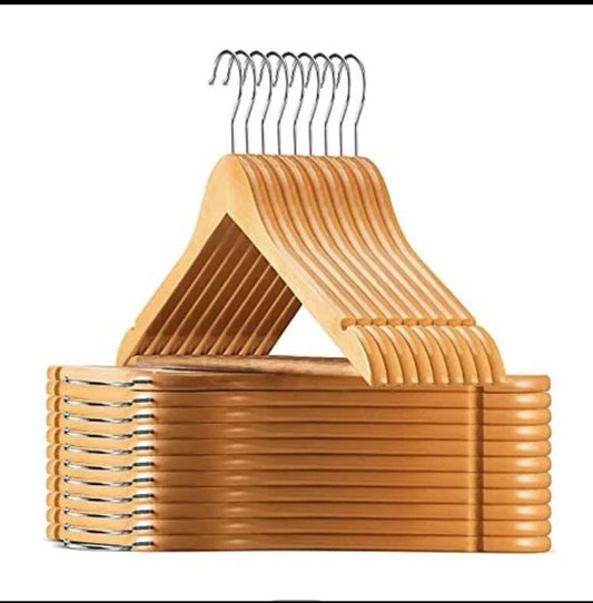 shoppe Pack of 12  Wooden Suit Hangers with Non Slip Pants Bar -Smooth Finish Solid Wood Coat Hanger with 360° Swivel Hook and Precisely Cut Notches for Jacket, Pant, Dress Cloth hangers