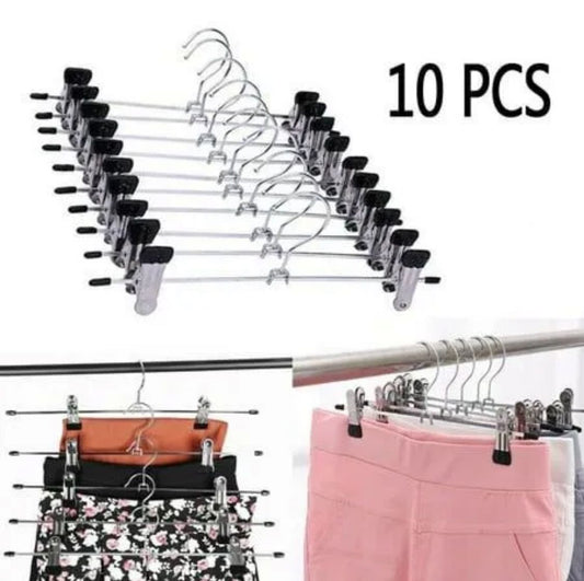 THREADSCART | High Quality 10PCS Stainless Steel Clip Hangers | Clothes Drying Hanger with Clips | Space Saving Wardrobe Organizer | Anti-Slip Durable Cloth Hangers