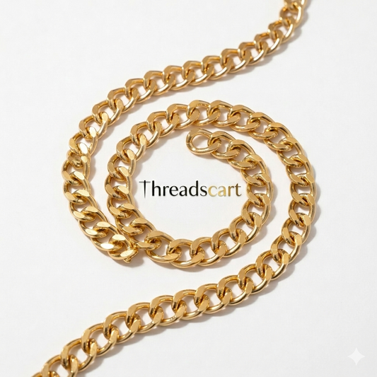 THREADSCART | Premium Quality Heavy Gold Plated Chain 36 Inches | Thick Aluminum Jewelry Chain for Women & Men | Durable, Anti-Rust Fashion Necklace | Premium Quality Long Chain