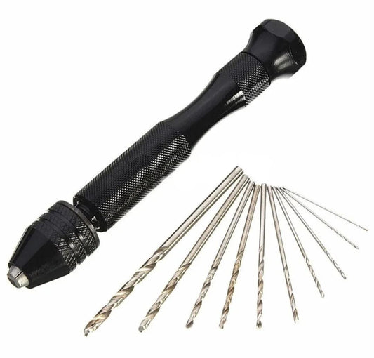 THREADSCART | 11 PCS Mini Hand Drill Set with Universal Chuck | Aluminum Pin Vise Rotary Twist Drill Tool | Precision Drill Set for PCB, Resin, Jewelry & DIY Crafts