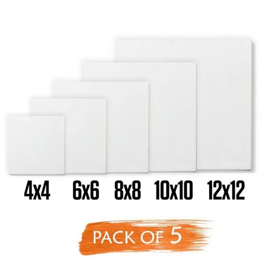 THREADSCART | Best Quality Pack of 5 Square Canvas Boards Set (4x4, 6x6, 8x8, 10x10, 12x12) – Multi-Size Painting Canvas for Acrylic, Oil & Art Practice | Artist & Student Kit