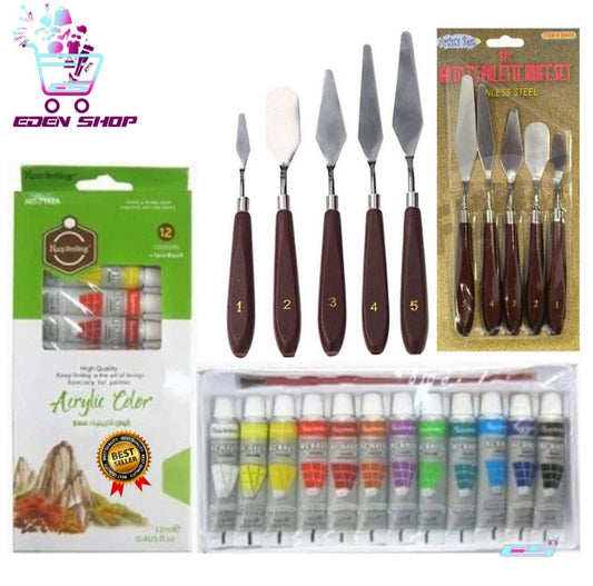 Set Of Acrylic Paints & 5 Pcs Pallate Knives Set