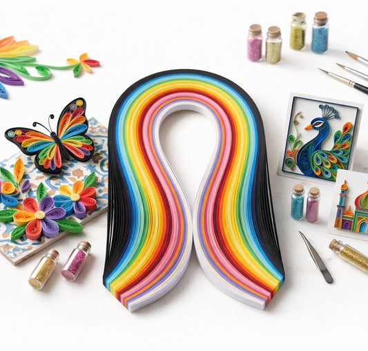 THREADSCART | 100 X Quilling Paper Strips multicolor Origami Paper DIY Handcraft Gift | Paper Quilling Art Supplies | For School and university Projects Handmade Cards Decorations ( Size:39*0.5cm/15.35*0.2in )