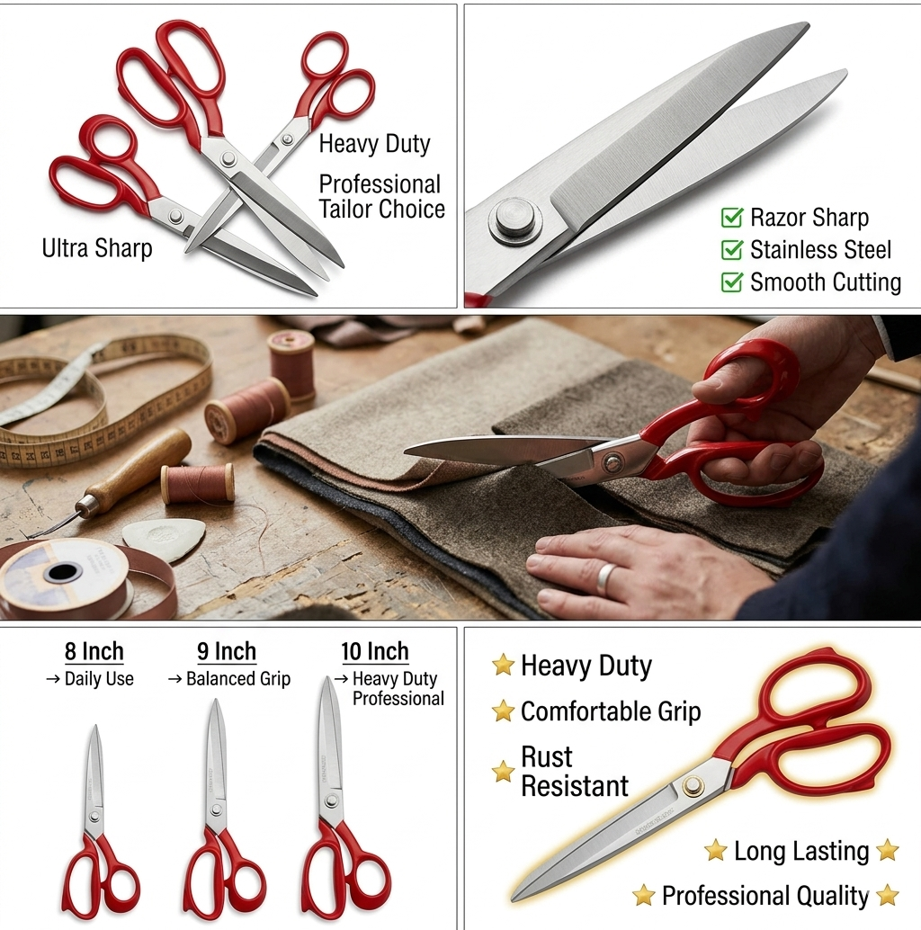 Threadscart | Premium Heavy Duty Tailor Scissors 8 9 10 Inch – Stainless Steel Fabric Cutting Shears for Cloth, Leather & Tailoring
