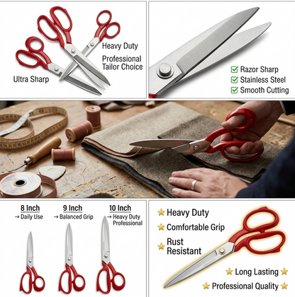 Threadscart | Premium Heavy Duty Tailor Scissors 8 9 10 Inch – Stainless Steel Fabric Cutting Shears for Cloth, Leather & Tailoring