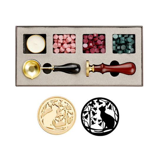 THREADSCART | Vintage Wax Seal Stamp Kit Tree Design with Wax Beads & Melting Spoon | Wax Sealing Stamp for Envelopes, Invitations, Letters & DIY Craft