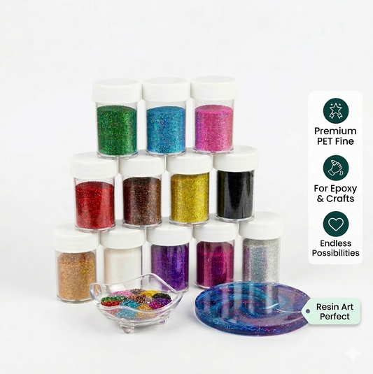 THREADSCART | High Quality 12PCS Fine Glitter Powder Set for Epoxy Resin Art | Multi-Color PET Chunky & Fine Glitter | DIY Craft, Nail Art, Slime, Decoration Glitter Pack