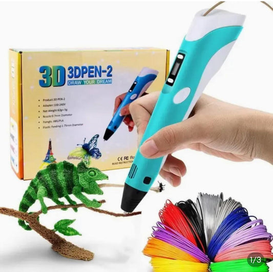 THREADSCART | High Quality 3D Pen 3D Printing Pen PLA Drawing Printer Pen LCD Display with 3 Colors Random PLA Filament Refills FREE , Art Crafts Gift for Kids Adults