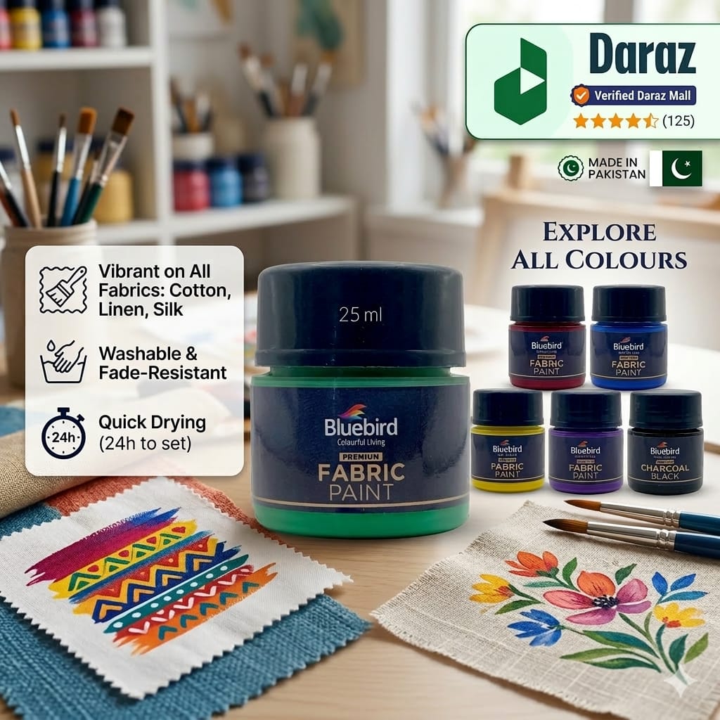 Bluebird Fabric Paint 25ml Premium Textile Color – For Clothes, Shoes, Bags, Canvas, Denim | Waterproof & Permanent Fabric Paint