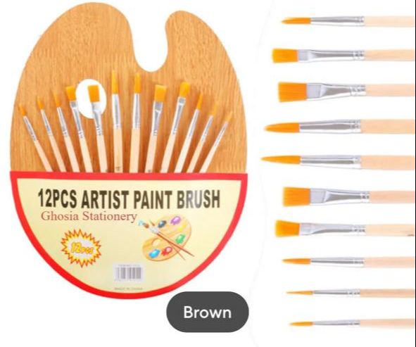 12pcs Paint Brushes with Painting Palette Nylon Hair Brushes for Oil Watercolor -2099