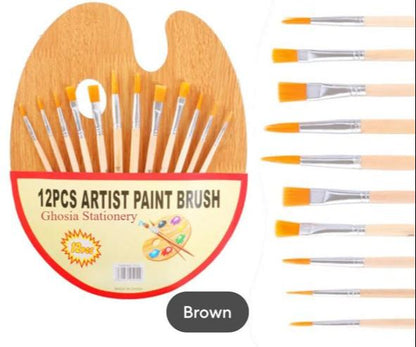 12pcs Paint Brushes with Painting Palette Nylon Hair Brushes for Oil Watercolor -2099