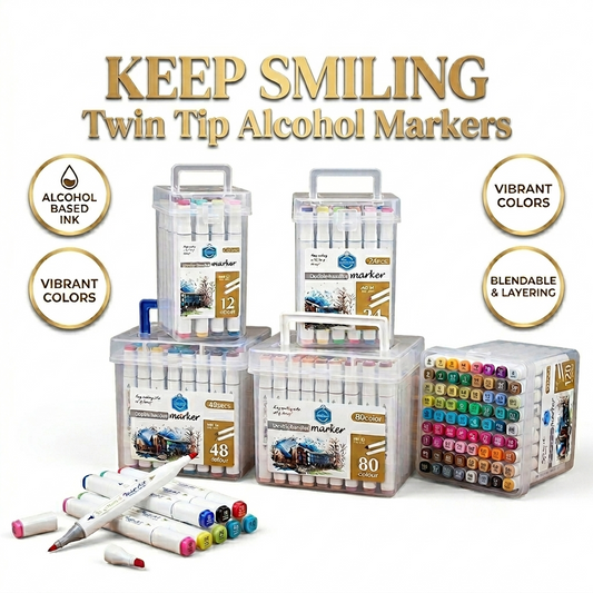Threadscart | Premium Quality Keep Smiling Twin Tip Alcohol Marker Set (12/24/48/80 Colors) – Double Headed Sketch Markers for Drawing, Calligraphy, Illustration, Anime Art, Graphic Design