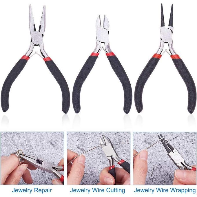 THREADSCART | Premium 14PCS Jewellery Making Pliers Set | Jewelry Repair Tool Kit | Round Nose, Long Nose, Cutting Pliers | Curved Tweezers | Seam Ripper | Needle Threader | DIY Beading Craft Tools