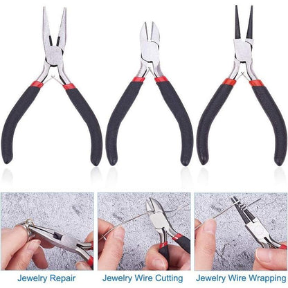 THREADSCART | Premium 14PCS Jewellery Making Pliers Set | Jewelry Repair Tool Kit | Round Nose, Long Nose, Cutting Pliers | Curved Tweezers | Seam Ripper | Needle Threader | DIY Beading Craft Tools