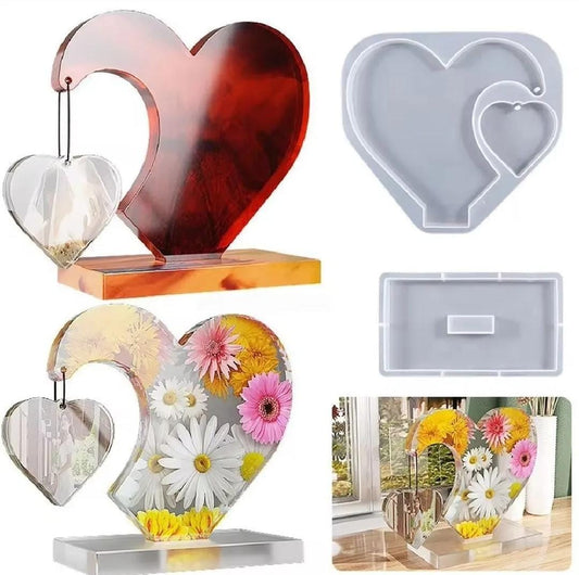 THREADSCART | Double love heart shaped photo frame ornament silicone mould , DIY crystal epoxy resin mold , high quality heart photo frame mold for resin.