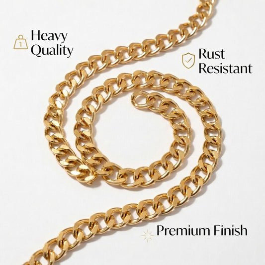 THREADSCART | Premium Quality Heavy Gold Plated Chain 36 Inches | Thick Aluminum Jewelry Chain for Women & Men | Durable, Anti-Rust Fashion Necklace | Premium Quality Long Chain