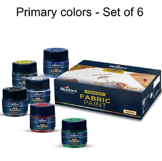 Fabric paint Primary colours bluebird Set of 6 - 25ml bottle blue bird fabric colours