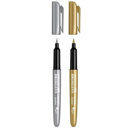 Golden & Silver Simbalion Metalic Brush Soft Nib Marker Pen MM681b pack of 2