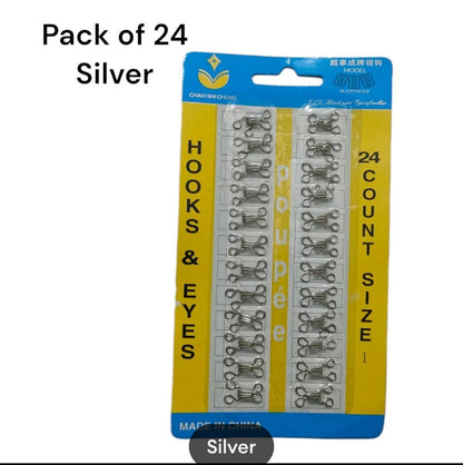 24Pcs 48Pcs - Metal Ladies Hook & Eye Fastener for Bra Corset Dress Collar Bag Wraps Quilt Overcoat Garment Accessories (Black and Silver)