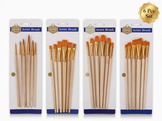 THREADSCART | Premium Quality 6 Pcs Professional Paint Brush Set – Round, Flat, Filbert, Angle Brushes for Acrylic, Oil & Watercolor Painting | Artist & Beginner Kit
