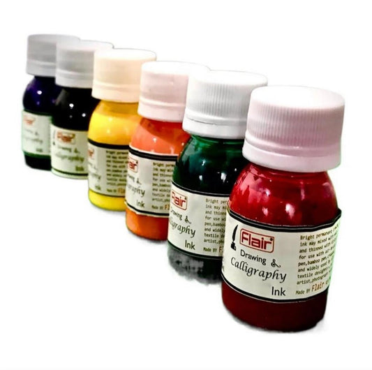 Openness - 6 Pack Multi Color Calligraphy Flair Inks Black, Blue, Red, Orange, Green, Yellow - Primary Color For Drawing - Calligraphy - Painting - Arts & Crafts