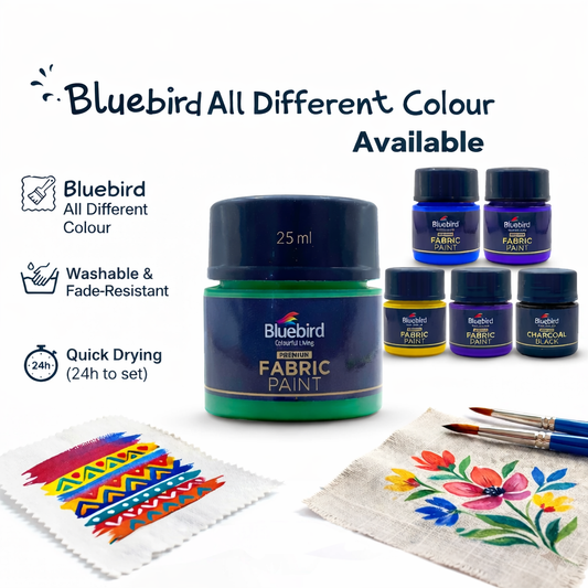 Bluebird Fabric Paint 25ml Premium Textile Color – For Clothes, Shoes, Bags, Canvas, Denim | Waterproof & Permanent Fabric Paint