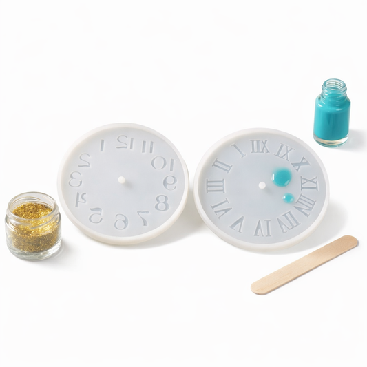 THREADSCART | 15CM Resin Clock Mold Kit Complete Set | Roman & Arabic Number Silicone Mold | UV Resin Clock Making Kit | Clock Movement, Hands, Drill, Heat Gun Included | DIY Wall Clock Mold