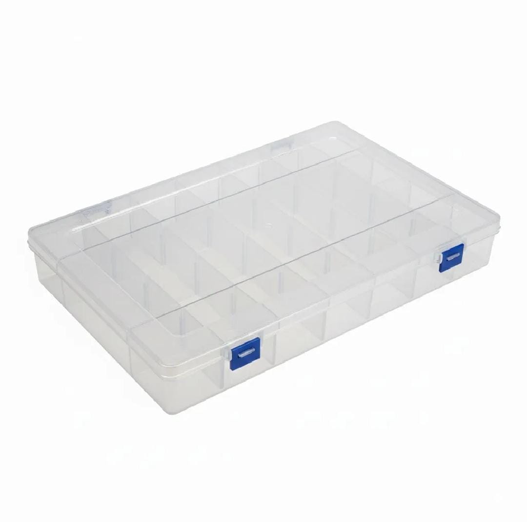 THREADSCART | Large Size 28 Slot Multipurpose Organizer Box with Removable Dividers | Beads Storage Box | Jewelry Organizer | Craft Storage Case | Adjustable Plastic Organizer