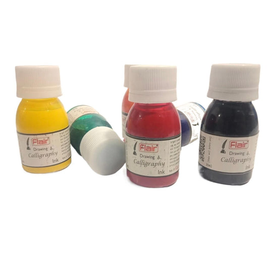 Openness - 6 Pack Multi Color Calligraphy Flair Inks Black, Blue, Red, Orange, Green, Yellow - Primary Color For Drawing - Calligraphy - Painting - Arts & Crafts